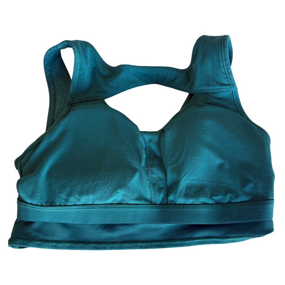 Lululemon Everlux Cut Out Train Bra Teal Blue Emboss Racerback Womens Size 8 - Picture 3 of 6